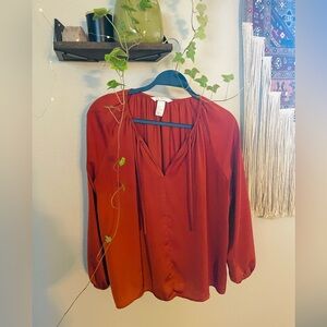 H&M-Burnt Orange Long Sleeve Blouse-Size: 8